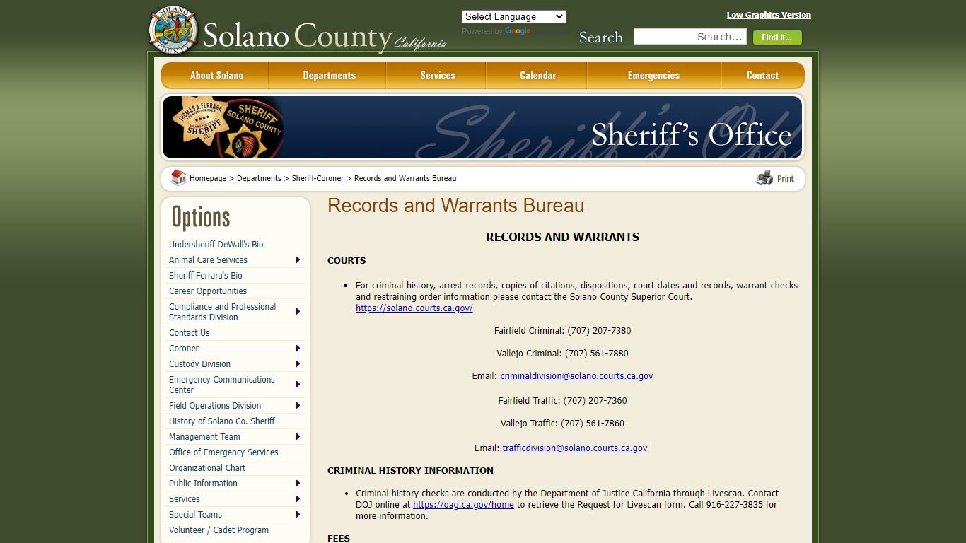 Solano County - Records and Warrants Bureau
